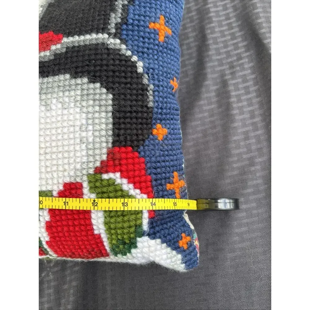 Vintage Handmade Needlepoint Christmas Snowman Throw Pillow 15 X 15